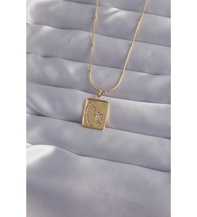 316L Çelik Zincir Gold Renk Zirkon Taşlı Ay Yıldız Figürlü Tarot Kolye (Altın)