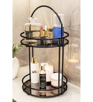 Banyo Düzenleyici 2 Katlı 40CM Siyah Lüks Düzenleyici Organizer Banyo Rafı Şampuanlık Dekoratif