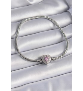 Pilelistore  Pirinç Zirkon Taşlı Kalp Figür Charm Model Kadın Bileklik