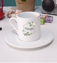 Çiçekli İsme Özel Türk Kahvesi Fincanı Beyaz