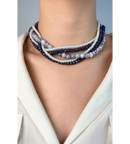 Kristal Boncuk ve İncili Sarmal Kolye - Mor