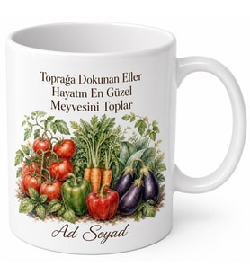 Sebze Bahçesi Temalı Baskılı Kupa Bardak Hediye Porselen Bahçe Severler İçin