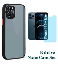 Apple iPhone 12 Pro Max Uyumlu Montreal Kılıf Ve Nano Cam Ekran Koruyucu Set (Siyah)