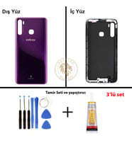 Infinix S5 Mor Uyumlu Arka Kapak + Yapıştırıcı ve Vida Seti Arka Cam Batarya Pil Kapağı Lazer Kesim