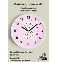 İsme Özel S Harfli Pembe Çocuk Odası Duvar Saati Orta Boy 30 cm Beyaz Camlı Sessiz