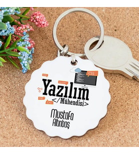 Yazılım Mühendisi Tasarımlı Papatya Anahtarlık