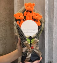 Peluş Ayıcıklı Büyük Boy Aynalı Ayıcık Buketi Peluş Ayıcık Buketi HA2 (Turuncu)