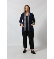 Parlak Detaylı Garnili Büyük Beden Blazer Ceket (Lacivert)