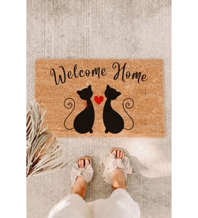Kedili Welcome Home Ortası Kalpli Kapı Önü Paspası Koko Paspas Giriş Paspası