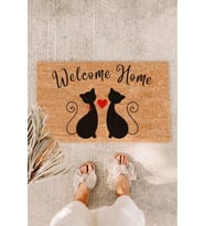 Kedili Welcome Home Ortası Kalpli Kapı Önü Paspası Koko Paspas Giriş Paspası