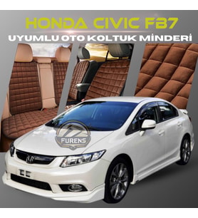 Honda Civic FB7 Kahverengi Renk Tay Tüyü Cepli & Terletmez Sırtlı Oto Koltuk Minder Seti - Koltuk Koruma Kılıfı (ÖN & ARKA TAM SET)
