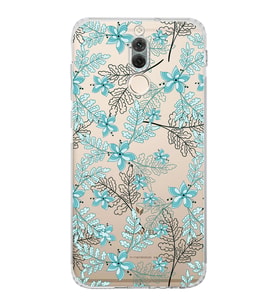 Huawei Mate 10 Lite  Kamera korumalı Kapak Floral Su Yeşili Tasarımlı  Şeffaf Kılıf