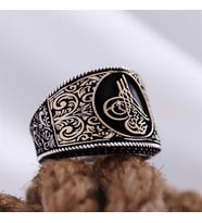 Osmanlı Tuğralı Yanı İşlemeli Özel Seri Erkek Gümüş Yüzük