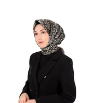 Bursa İpek Füme Zebra Leopar Desen Twill İpek Eşarp