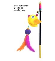 Kuşlu Ponponlu Zilli Kedi Oltası
