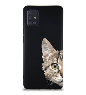 Samsung Galaxy A51 Soft Premier Kapak Catface Tasarımlı Silikon Kılıf - Siyah (Şeffaf)