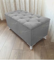 Lüks Sandıklı Kapitoneli Ayakucu Puf Bench 100 cm Beyaz Ayak (Gri)
