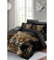 Leopar Lastikli Çarşaflı %100 Pamuk Saten Çift Kişilik Nevresim Takımı Leopard Eyes