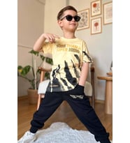 Erkek Çocuk More Than Yazı ve Eskitme Yazı Baskı Detaylı T-Shirt Sarı Eşofman Ta