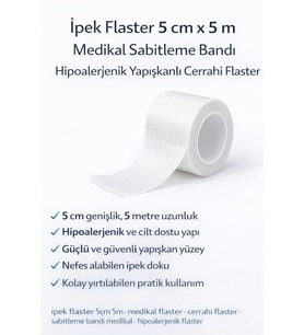 İpek Flaster 5 cm x 5 m Medikal Sabitleme Bandı Hipoalerjenik Yapışkanlı Cerrahi Flaster