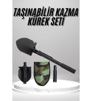 Pusulalı Katlanabilen Portatif Çantalı Mini Kazma Kürek Seti