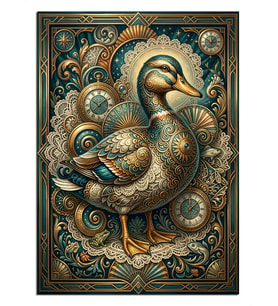 Desenli Ördek Otantik Sanat Tablosu Dekoratif Kanvas - Mdf Ahşap Tablo