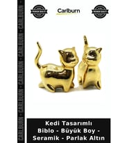 Özel Üretim Dekoratif Estetik Lüks Salon Kedi Tasarımlı Biblo - Büyük Boy - Seramik - Parlak Altın