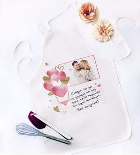 BK Gift Kişiye Özel Kendi El Yazın Mesajlı Fotoğraflı Hediye Beyaz Mutfak Önlüğü