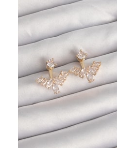 Pirinç Gold Renk Zirkon Taşlı V Model Küpe - TJ-BKP9291