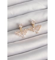 Pirinç Gold Renk Zirkon Taşlı V Model Küpe - TJ-BKP9291