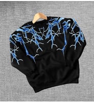 Kadın Yıldırım Baskılı Bisiklet Yaka 3 iplik pamuklu Sweatshirt - Siyah