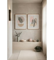 Minimalist Doğa Botanik İki Parçalı 2'li Ahşap Çerçeveli Tablo Seti