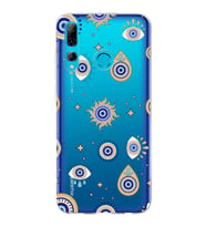 PrintiFy Huawei P Smart Plus 2019 ile Uyumlu 1mm Slim Fit Nazar Boncuğu 5 Baskılı Şeffaf  Kılıf