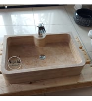 Traverten Batarya Çıkışlı Köşeli Lavabo