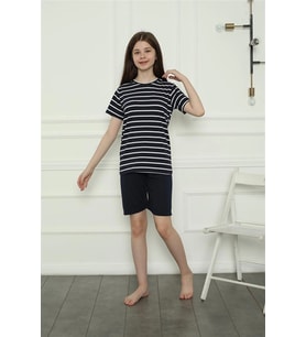pilelistore- Kız Çocuk Penye Şortlu Pijama Takım Lacivert