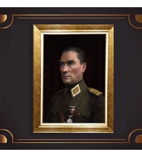 Altın Varaklı Çerçeveli Paspartulu Atatürk Tablo z4939 (Gold)