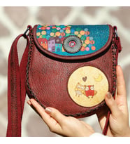 Baykuş Figürlü Çapraz Örgülü Kol Çantası Etnik Bohem Style - Bordo