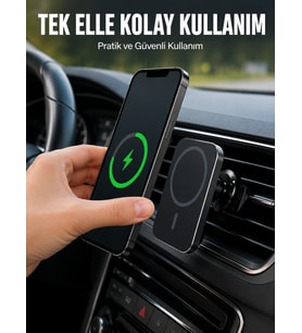 Araç İçi Manyetik Telefon Tutucu ve 15W Kablosuz Hızlı Şarj Cihazı