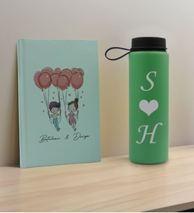 BK Gift Sevgiliye Özel İsimli Su Yeşili Defter ve Yeşil Cam Matara Hediye Seti-2, Sevgiliye Hediye, Sevgililer Günü, Yeni İş Hediyesi