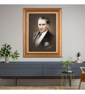 Altın Paspartulu Atatürk  Çerçeveli Tablo C431 (Gold)