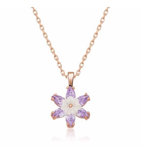 Gümüş Rose Lila Lotus Çiçeği Kolye