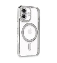 Apple İphone 16 Kılıf Joke Simli Magneticsafe Kılıf - Gümüş