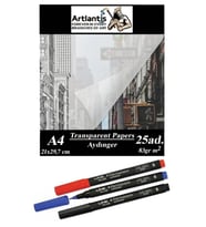 Aydınger Kağıdı A4 83 gr 25'li 1 Paket Eskiz Kağıdı Lineplus Asetat Kalemi S 0.3 Siyah Kırmızı Mavi (Krem)