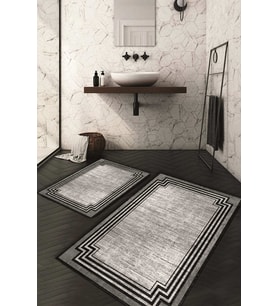 Dijital Baskılı Kaymaz Taban Yıkanabilir 2'li Klozet Takımı Banyo Paspası NDKZ-HT-233 (Gri)