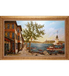 Çerçeveli Paspartulu Manzara Tablo ah1827 (Gold)