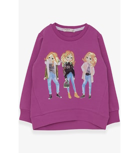 Breeze Kız Çocuk Sweatshirt Pullu Kız Baskılı 3-8 Yaş, Mor
