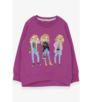 Breeze Kız Çocuk Sweatshirt Pullu Kız Baskılı 3-8 Yaş, Mor