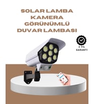 Güneş Enerjili LED Lamba + Güvenlik Kamerası Görünümlü– 5-8 m Hareket Algılamalı, Beyaz Işık