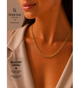 İpekish Gold Halka Zincir Kolye 45 cm, Unisex, Bijuteri