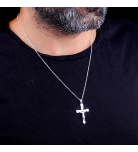 925 Ayar Gümüş İsa Sembollü Haç Erkek Kolye